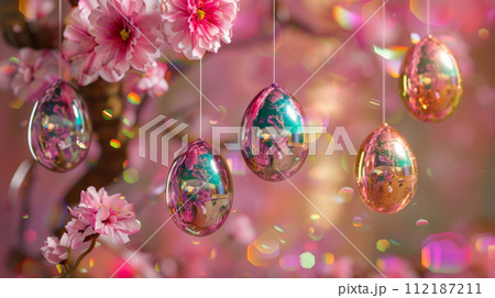 AI-generated content. Shiny Iridescent Easter Eggs 112187211