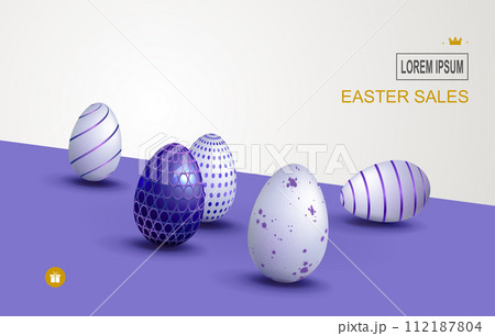 Purple oblique illustration, set of beautiful Easter eggs 112187804