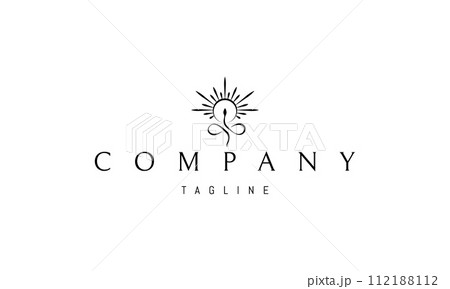 Vector logo with an abstract image of a snake in the shape of an infinity sign and the sun. 112188112