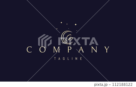 A vector golden logo with an abstract image of a butterfly on a background of the moon and stars. A vector golden logo with an abstract image of a butterfly on a background of the moon and stars. 112188122