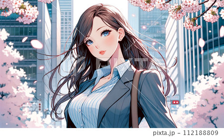 都会のアスピレーション_新卒女性社員の希望に満ちた新しいスタート_イラスト 112188809