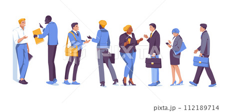 A variety of business people in different poses on a white background. Vector flat illustration 112189714