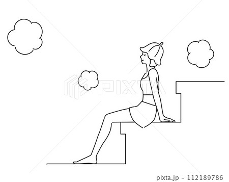 サウナに入る女性の線画 112189786