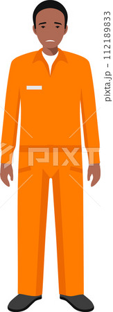 Standing African American Prisoner Person in Traditional in Prison Clothes Character Icon in Flat Style. Vector Illustration. Standing African American Prisoner Person in Traditional in Prison Clothes Character Icon in Flat Style. Vector Illustration. 112189833