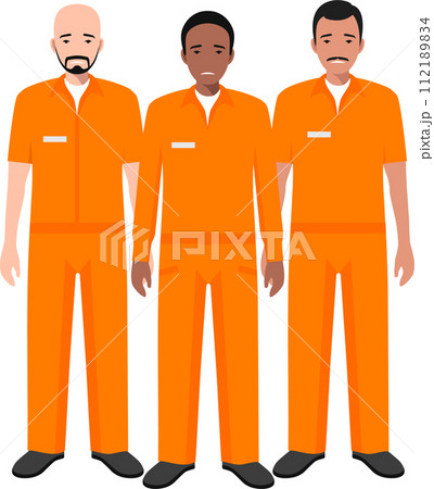 Group of Standing Prisoner Person in Traditional in Prison Clothes Character Icon in Flat Style. Vector Illustration Group of Standing Prisoner Person in Traditional in Prison Clothes Character Icon in Flat Style. Vector Illustration 112189834