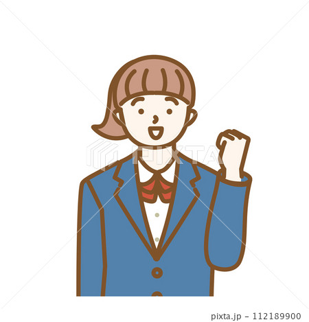 ガッツポーズをする女子学生のイラスト 112189900