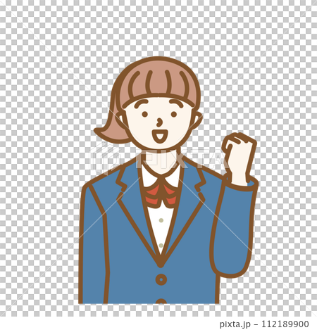 ガッツポーズをする女子学生のイラスト 112189900