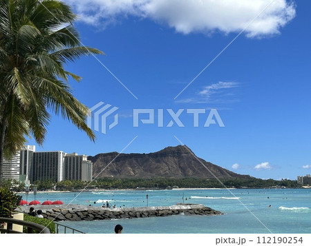 海とヤシの木とダイアモンドヘッド 112190254