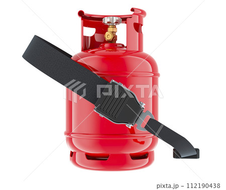 Propane gas cylinder with safety belt, 3D rendering Propane gas cylinder with safety belt, 3D rendering 112190438