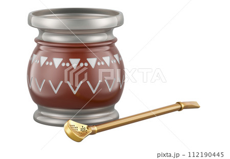 Traditional Mate Cup with Spoon Bombilla, 3D rendering 112190445