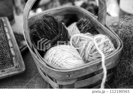 Balls of colored wool 112190565