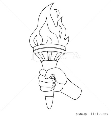Hand holding a torch. Sport symbol. Black and white flat vector illustration design. 112190865