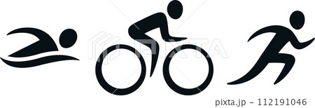 Triathlon activity icons: swimming, bicycle, running Triathlon activity icons: swimming, bicycle, running 112191046
