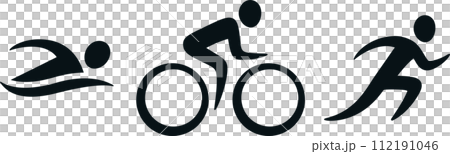 Triathlon activity icons: swimming, bicycle, running Triathlon activity icons: swimming, bicycle, running 112191046