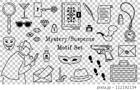 Mystery, suspense, mystery, mystery solving, spy motif set 112192134