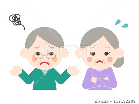 困っているシニアカップルのイラスト 112192208
