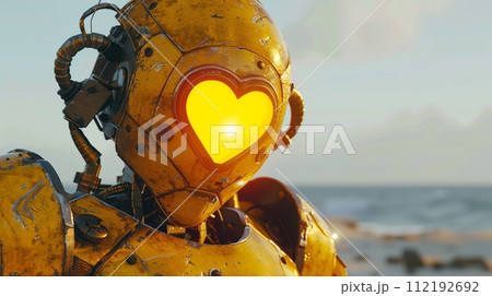 A yellow robotic pirate heart aglow with love leads a charge for empowerment on the digital seas A yellow robotic pirate heart aglow with love leads a charge for empowerment on the digital seas 112192692