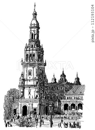 Spanish square in Seville - Vector illustration Spanish square in Seville - Vector illustration 112193104