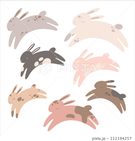 Set of cute rabbits. Little bunnies in cartoon style. Vector illustration Set of cute rabbits. Little bunnies in cartoon style. Vector illustration 112194257