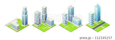 City Building and Urban Construction on Square Grass Vector Set City Building and Urban Construction on Square Grass Vector Set 112195257