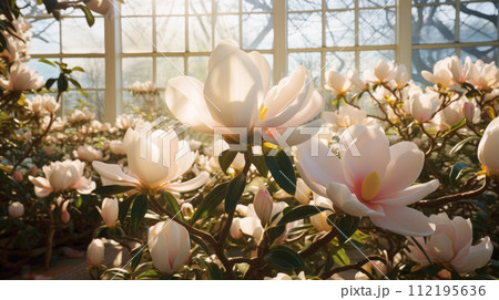 Flowers magnolia in a greenhouse, modern business and private entrepreneurship, a gift for a holiday. 112195636