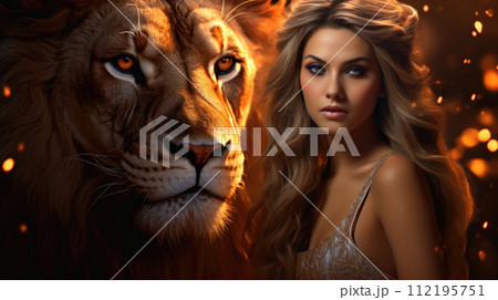 Illustration of fantasy character, ideal for novel book cover. Woman, Leo Illustration of fantasy character, ideal for novel book cover. Woman, Leo 112195751