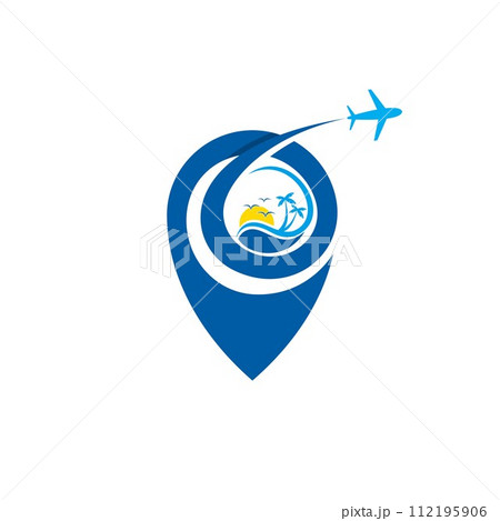 Pin flight business travel vector design emblem with blue color 112195906