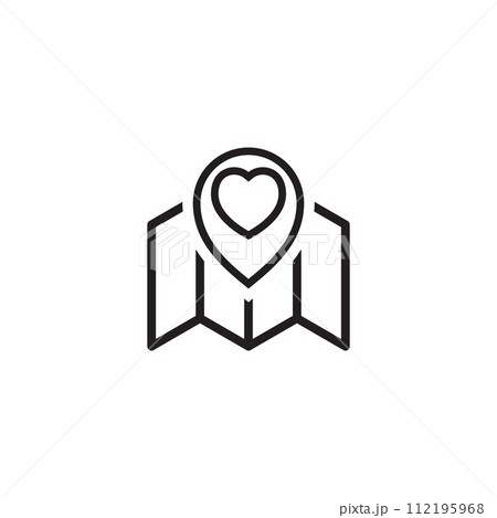 Element design map, location mark and love icon with line 112195968