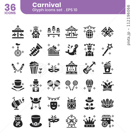 Carnival glyph icons set	 112196066