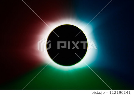 Tri-Color Total Solar Eclipse with Radiant Corona, Celestial Event, Kentucky 112196141