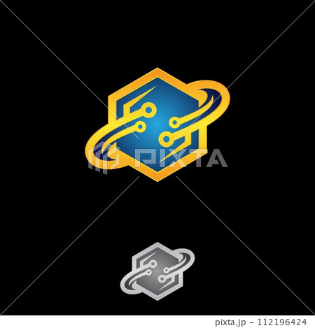 Creative, fun and colorful hexagon design with orbit rings Creative, fun and colorful hexagon design with orbit rings 112196424
