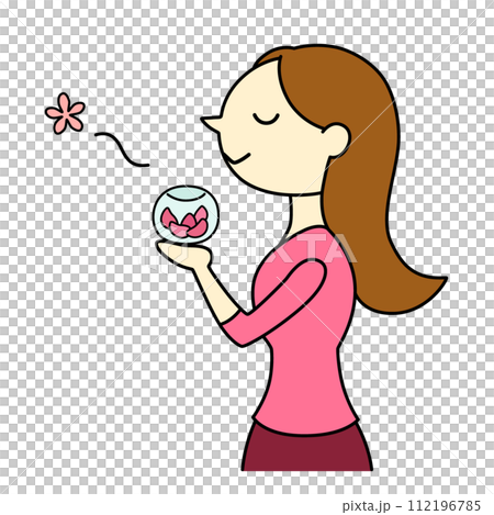 一個長髮的女人享受著花香的香味，主線 112196785