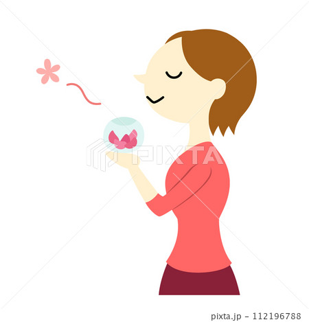 ポプリの香りを楽しむショートヘアの女性　主線なし 112196788