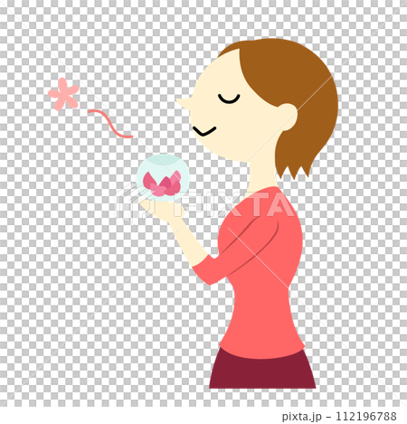 ポプリの香りを楽しむショートヘアの女性　主線なし 112196788