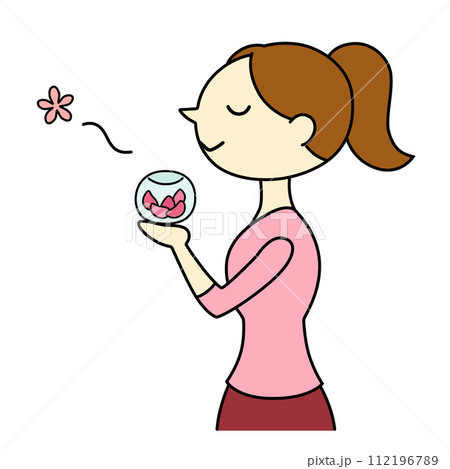 ポプリの香りを楽しむポニーテールの女性　主線あり 112196789