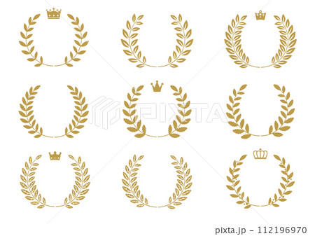 月桂冠と王冠のフレームセット 112196970