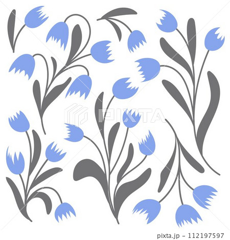 Lily of the valley. Blue spring flowers on white background. Flat vector illustration. Lily of the valley. Blue spring flowers on white background. Flat vector illustration. 112197597