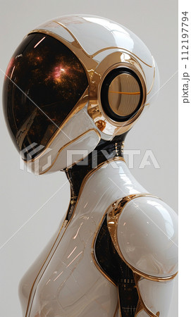 Humanoid robot with DNA modification, future cosmonaut, space discoverer. AI Generative 112197794