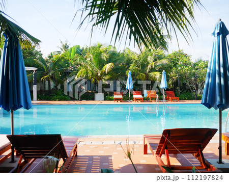 やしの木に囲まれたホテルのプール やしの木に囲まれたホテルのプール 112197824
