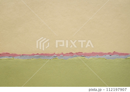 abstract landscape in pastel tones,  a collection of handmade rag papers 112197907