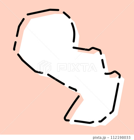 Paraguay country simplified map. White silhouette with black broken contour on pink background. Simple vector icon 112198033