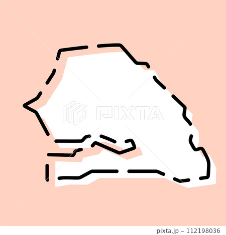 Senegal country simplified map. White silhouette with black broken contour on pink background. Simple vector icon 112198036