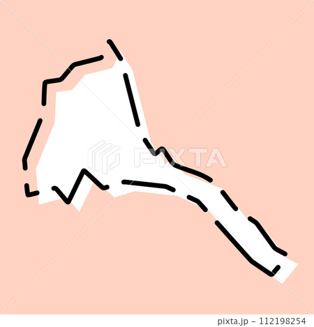 Eritrea country simplified map. White silhouette with black broken contour on pink background. Simple vector icon Eritrea country simplified map. White silhouette with black broken contour on pink background. Simple vector icon 112198254