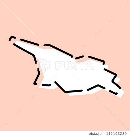 Georgia country simplified map. White silhouette with black broken contour on pink background. Simple vector icon 112198280