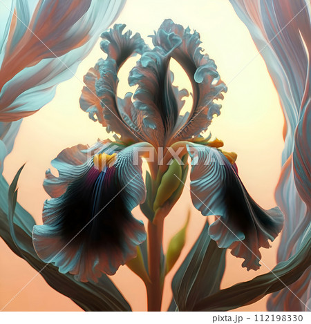 beautiful art black-grey iris flower against soft pale background. Digital artwork. close up. paint style. Ai genarated beautiful art black-grey iris flower against soft pale background. Digital artwork. close up. paint style. Ai genarated 112198330