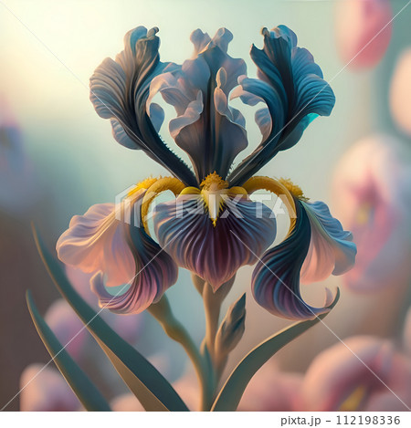 beautiful art blue colorful iris flower against soft pale background. Digital artwork. close up. paint style. Ai genarated beautiful art blue colorful iris flower against soft pale background. Digital artwork. close up. paint style. Ai genarated 112198336