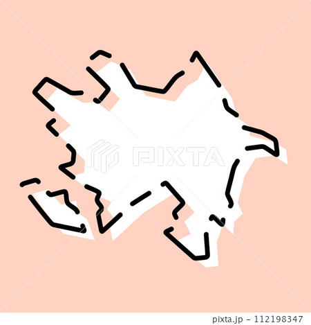 Azerbaijan country simplified map. White silhouette with black broken contour on pink background. Simple vector icon 112198347