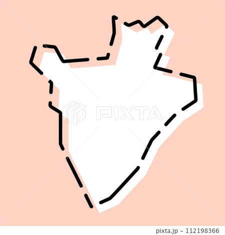 Burundi country simplified map. White silhouette with black broken contour on pink background. Simple vector icon 112198366