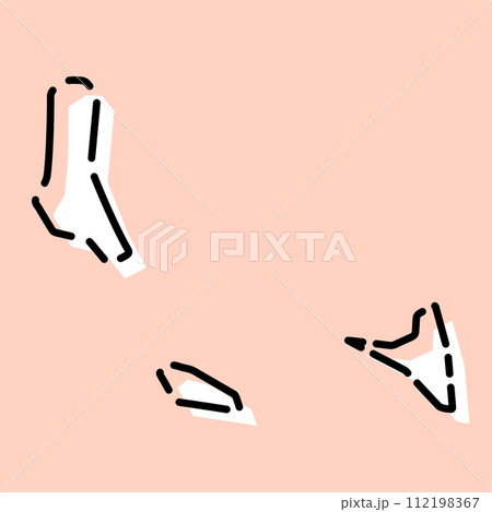 Comoros country simplified map. White silhouette with black broken contour on pink background. Simple vector icon 112198367