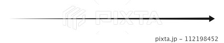 Long horizontal straight arrow with motion or speed effect. Black pointer, direction, orientation, forward, position or location sign isolated on white background. Vector graphic illustration 112198452